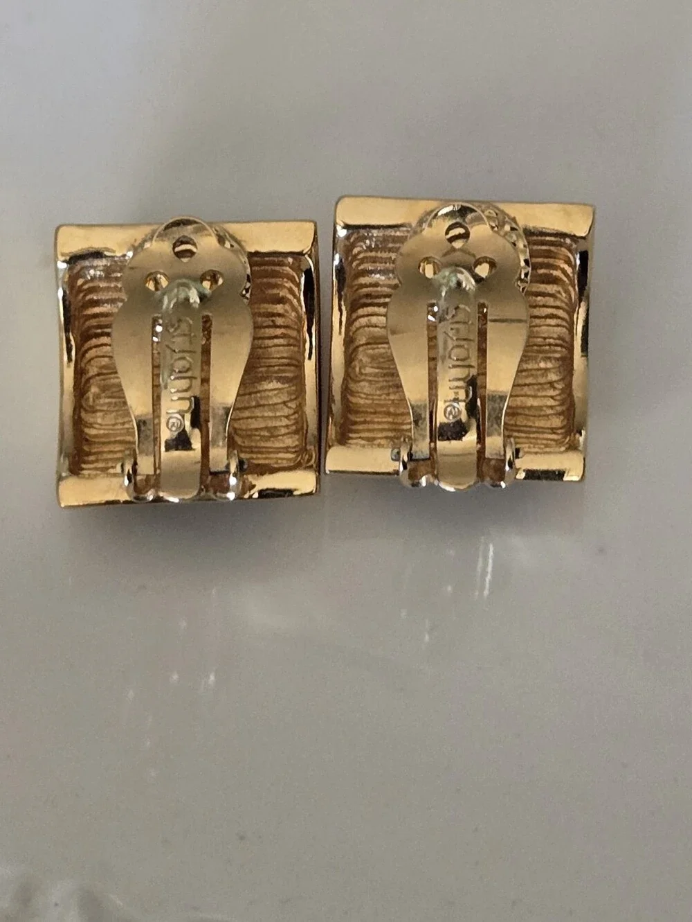 ST JOHN Gold-Tone Black Enamel Clip-On Earrings
